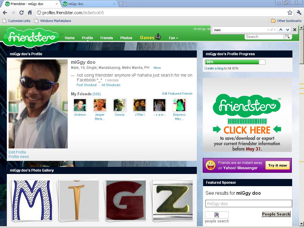 Friendster Page