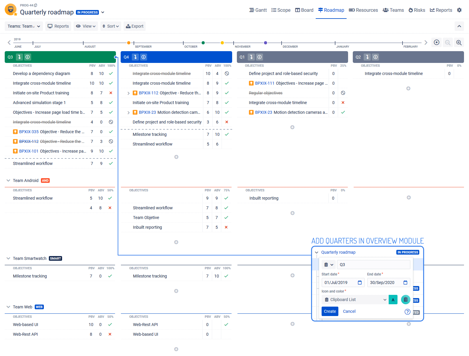 A screenshot of Jira, a product development software for product management.