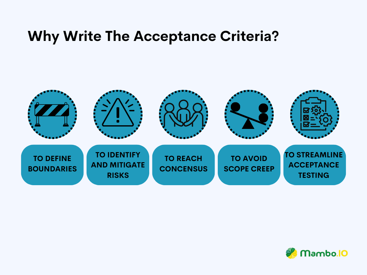A list of reasons of why product managers should write the acceptance criteria.