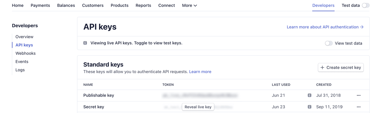 Stripe API Keys Stripe API Keys