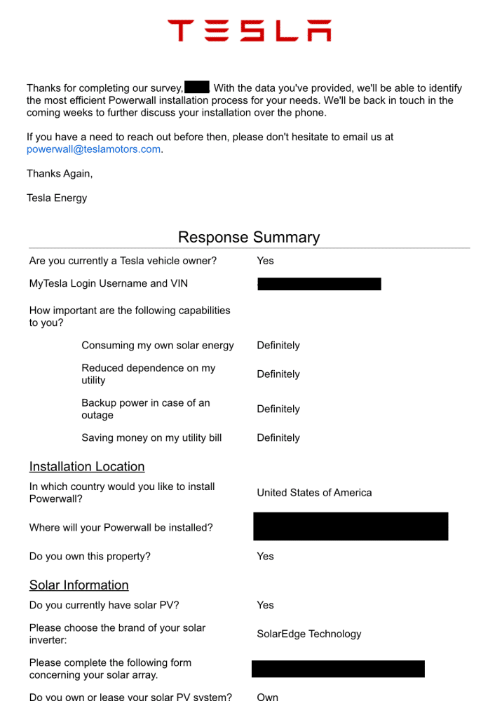 Tesla Survey Results Tesla Survey Results