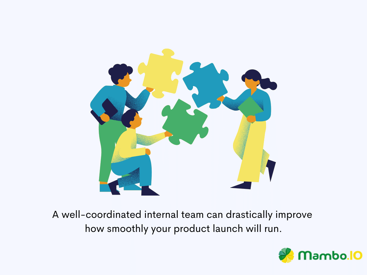 A team holding puzzle pieces, similar to teams working together for a product launch.