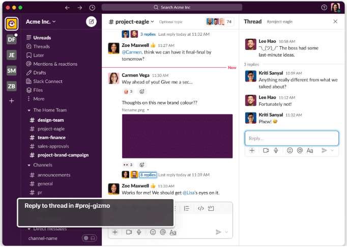 Slack, a product development software for communication and project collaboration.