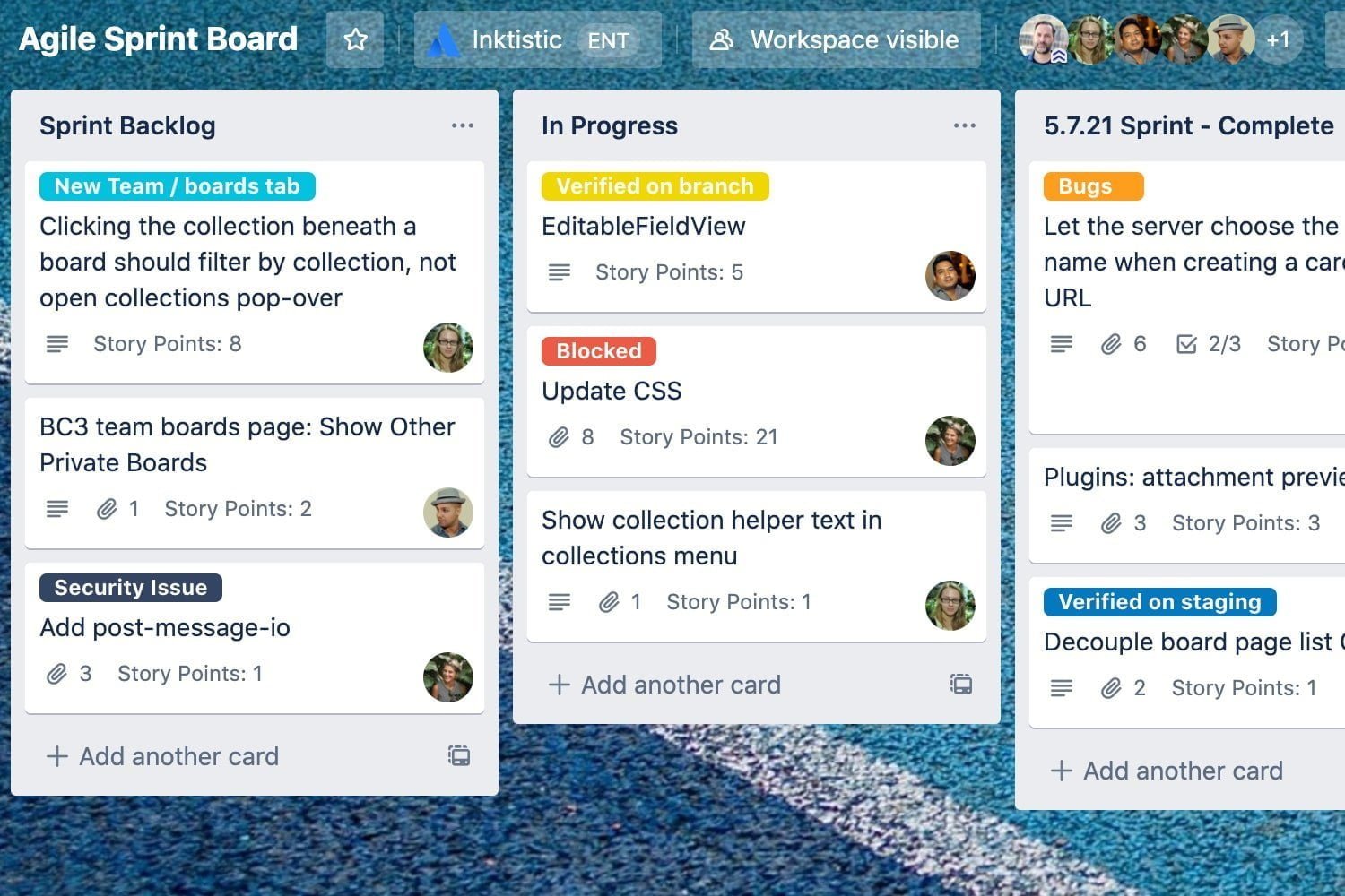 A screenshot of Trello, a product development software for product management.
