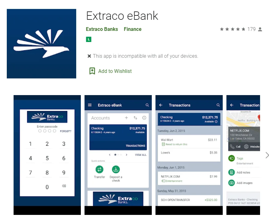 Screenshots of Extraco eBanks.